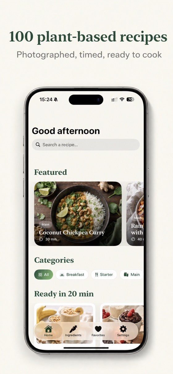 Browsing plant-based recipes in the app